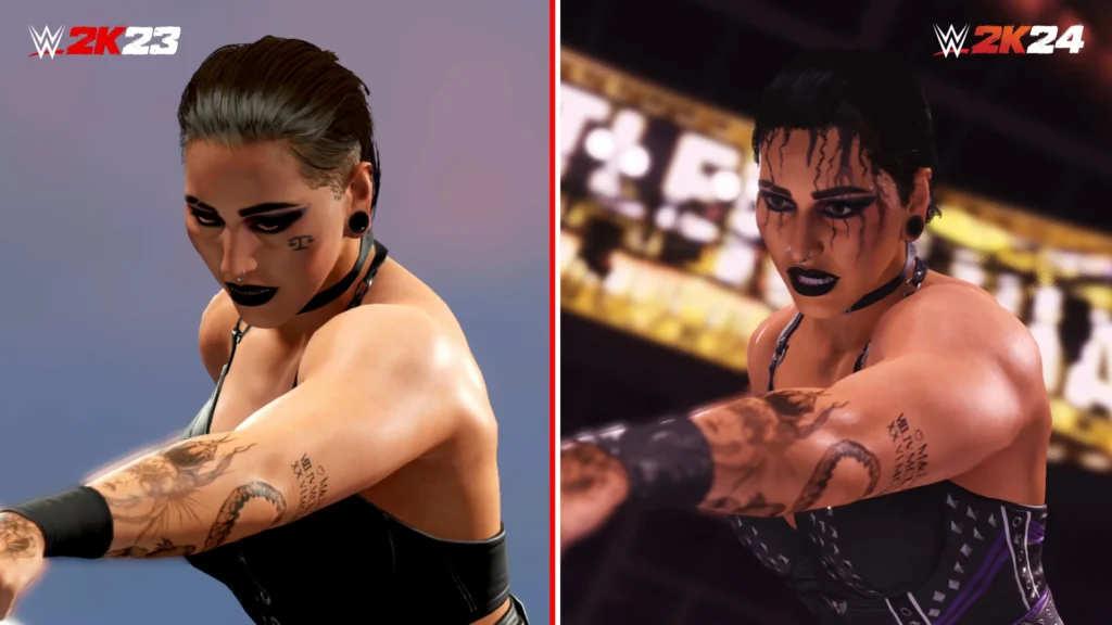 WWE2k23 vs WWE 2k24 Graphics Rhea Ripley