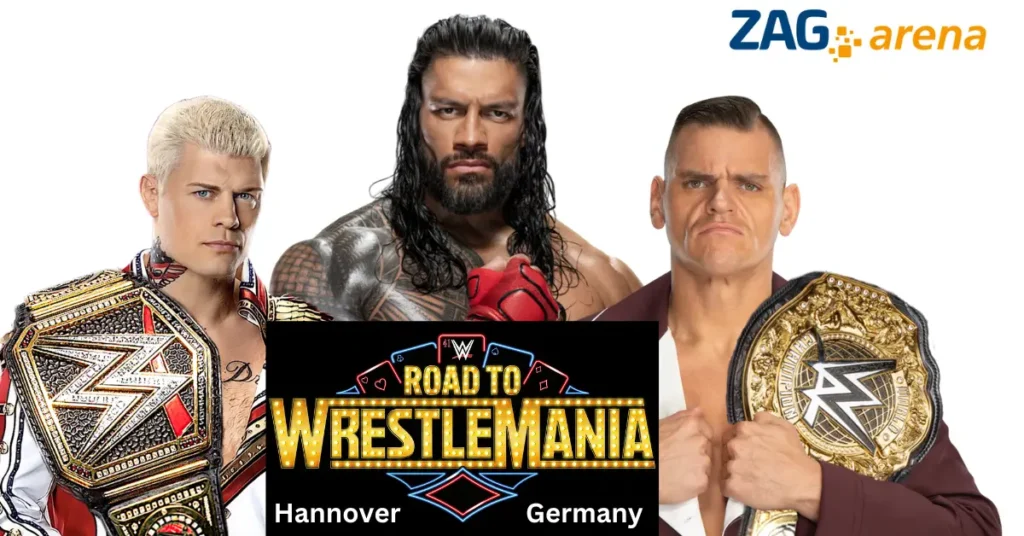 WWE Road to WrestleMania Hannover, Germany 2025 at ZAG Arena Cody Rhodes, GUNTHER, Roman Reigns