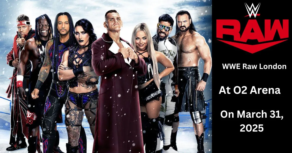 WWE Raw in London, England Live at the O2 Arena on March 31, 2025uperstars at The O2 Arena in London, March 2025, featuring Gunther, Rhea Ripley, Damien Priest, Seth Rollins, R- Truth, Liv Morgan. Drew Mclntyre