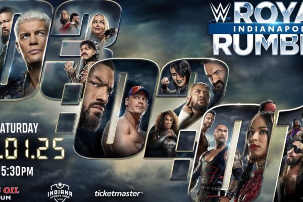 WWE Royal Rumble 2025 official match card featuring Cody Rhodes, Kevin Owens, and Royal Rumble participants.