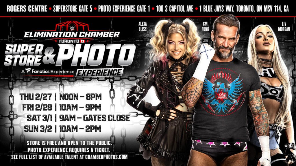 WWE Elimination Chamber Superstore and Photo Experience in Toronto featuring CM Punk, Alexa Bliss, and Liv Morgan