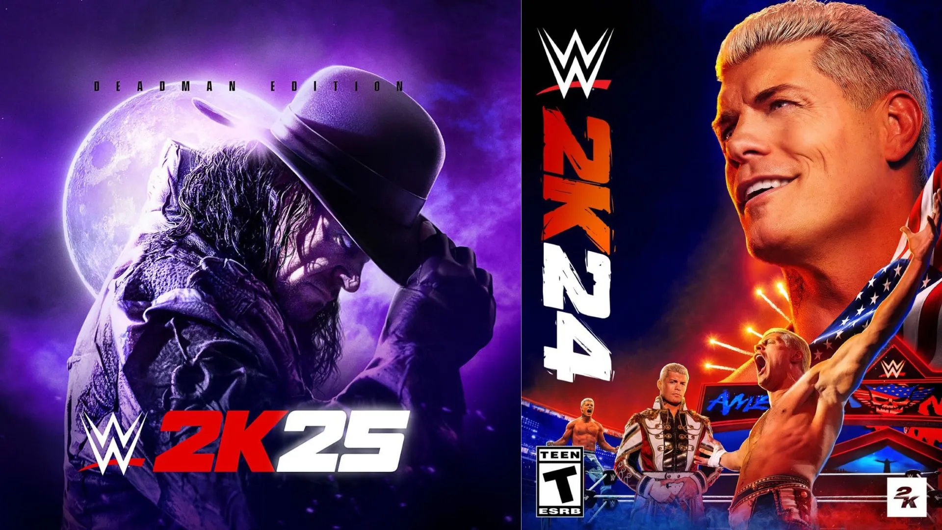 WWE 2K25 vs WWE 2K24 Graphics and Roster Comparison ide-by-side comparison of WWE 2K25 and WWE 2K24 showcasing improved graphics and superstar models.