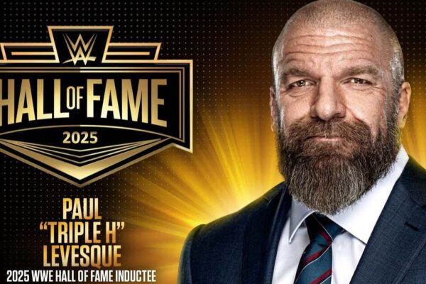 WWE Hall of Fame 2025 logo Triple H smiling