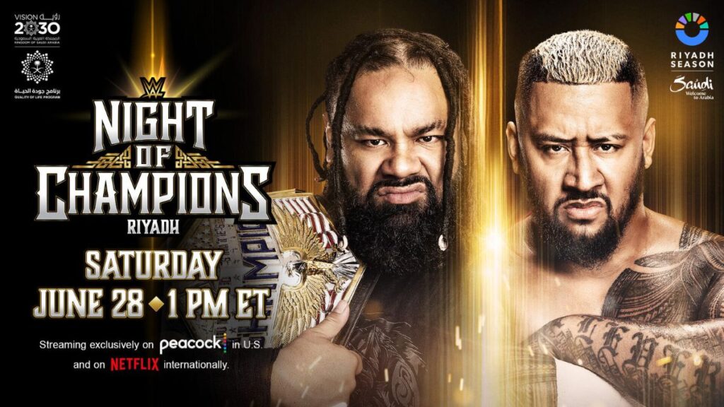 Jacob Fatu (c) vs. Solo Sikoa face off in the ring at WWE Night of Champions 2025