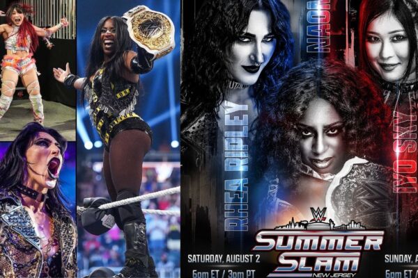 Naomi, IYO SKY, and Rhea Ripley face off in a Triple Threat Match for the WWE Women’s World Championship at SummerSlam 2025