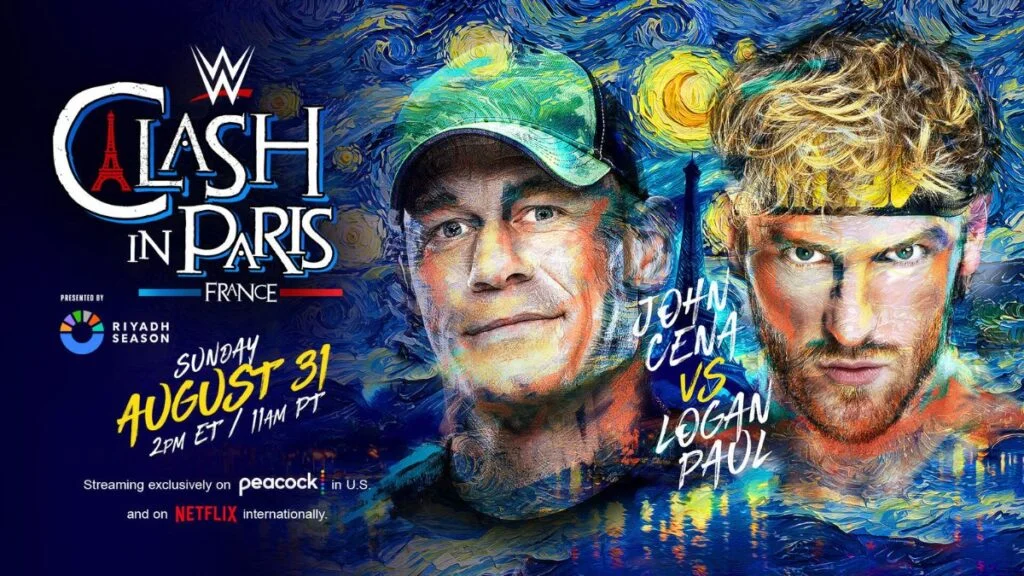 WWE Clash in Paris 2025 event poster featuring top WWE superstars John Cena and Logan Paul